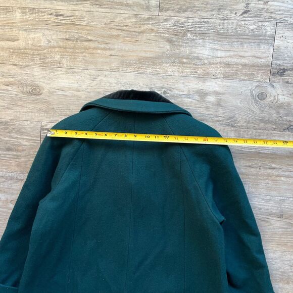 Vintage Wool Trench Coat Women's Large Green Velvet Black Neck Buttons 80s 90s - Picture 9 of 11